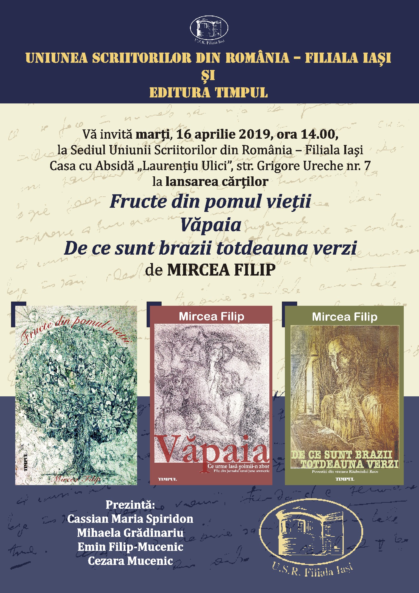 Lansarea cărților ”Fructe din pomul vieții”, ”Văpaia” și ”De ce sunt brazii totdeauna verzi”, autor Mircea Filip