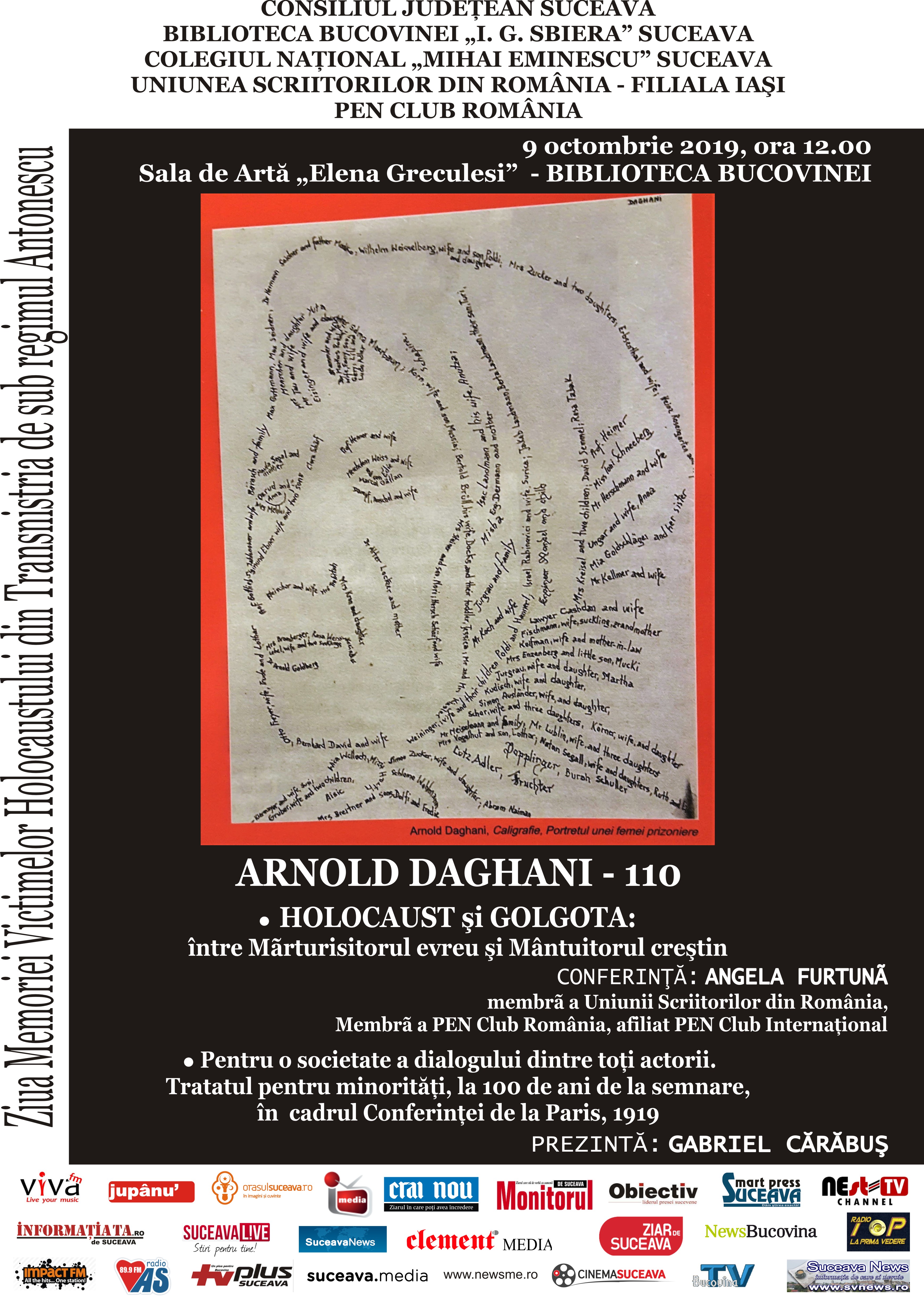 Angela FURTUNĂ: Conferință despre ilustrul sucevean Arnold Daghani, cu prilejul Zilei Memoriei Victimelor Holocaustului din Transnistria de sub regimul Antonescu