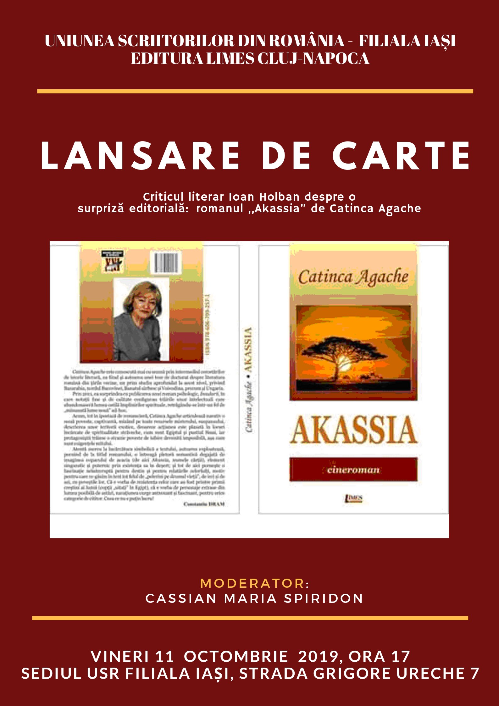 Lansare de  carte: ”Akassia”, autor Catinca Agache